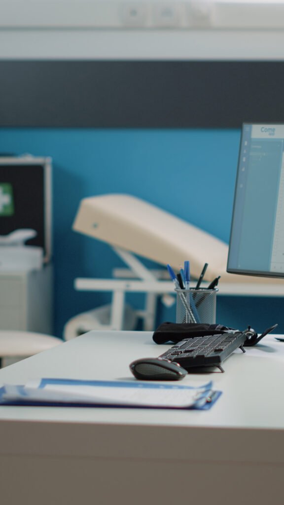 empty doctors office with medical equipment for healthcare